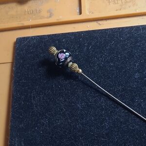 Elegant Black and Gold Floral Hat Pin